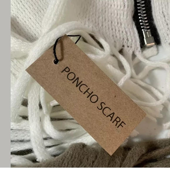 New Two In One Poncho Scarf Brown White Fringe - Picture 4 of 6